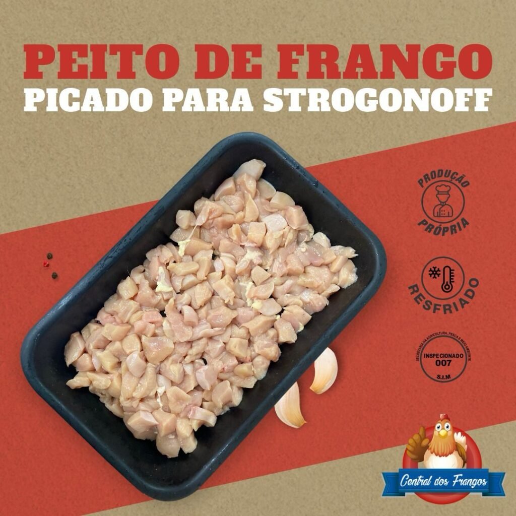 Menu peito de frango picado para strogonoff